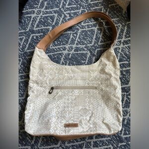 Sakroots handbag with khaki tribal pattern